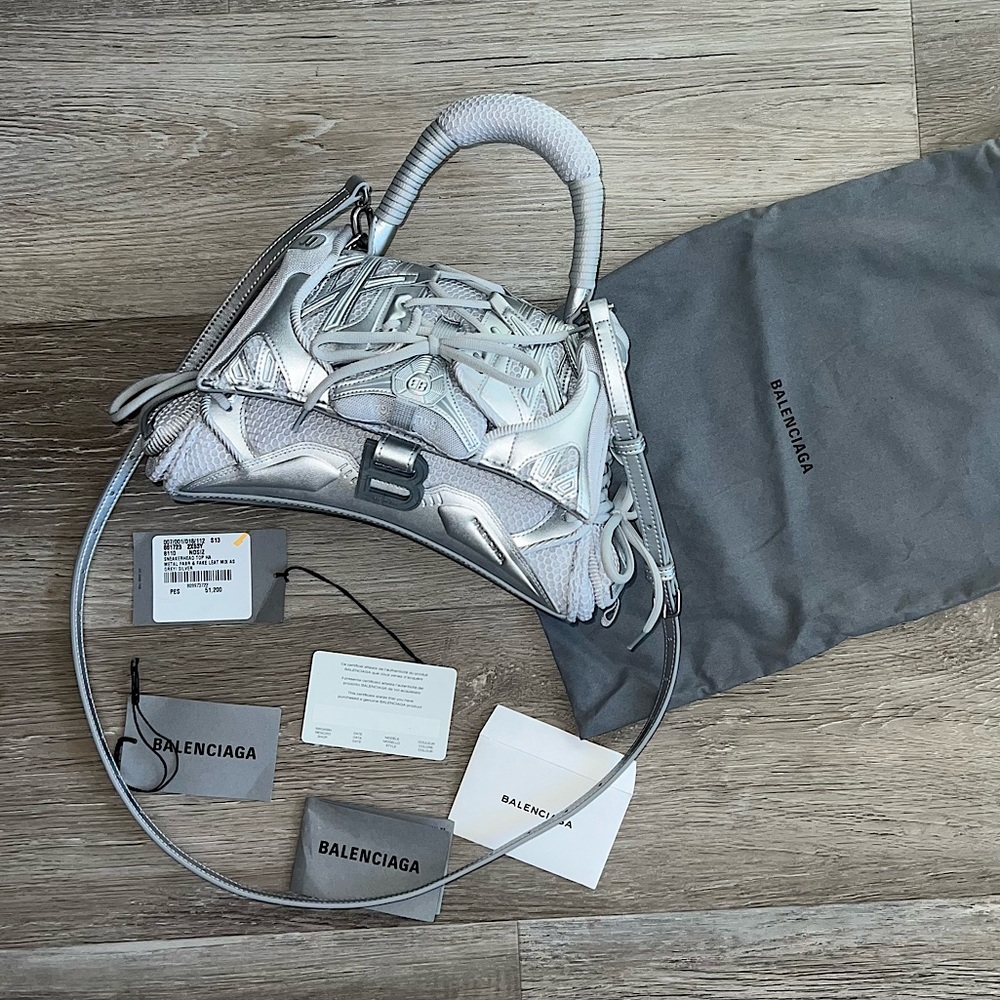 Like New! W/Tags! Balenciaga Sneakerhead silver top handle bag